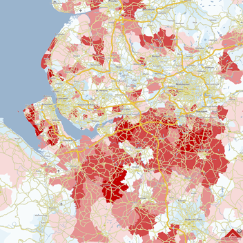 The wealth spread in Liverpool and Manchester