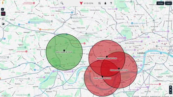 a map used to demonstrate business location risk analysis using Atlas Mappings Vision Software