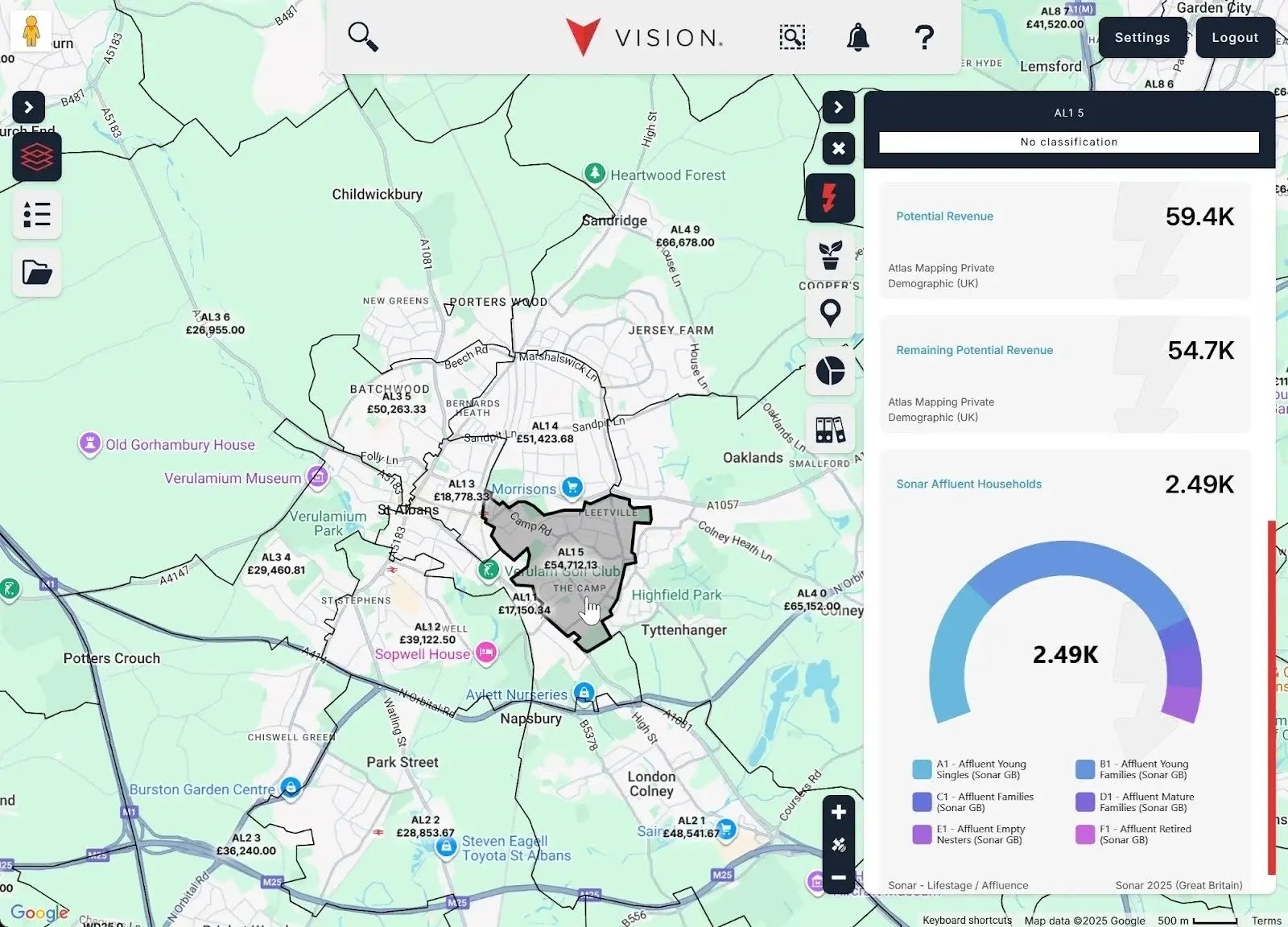 consumer demographics mapping using the Vision platform