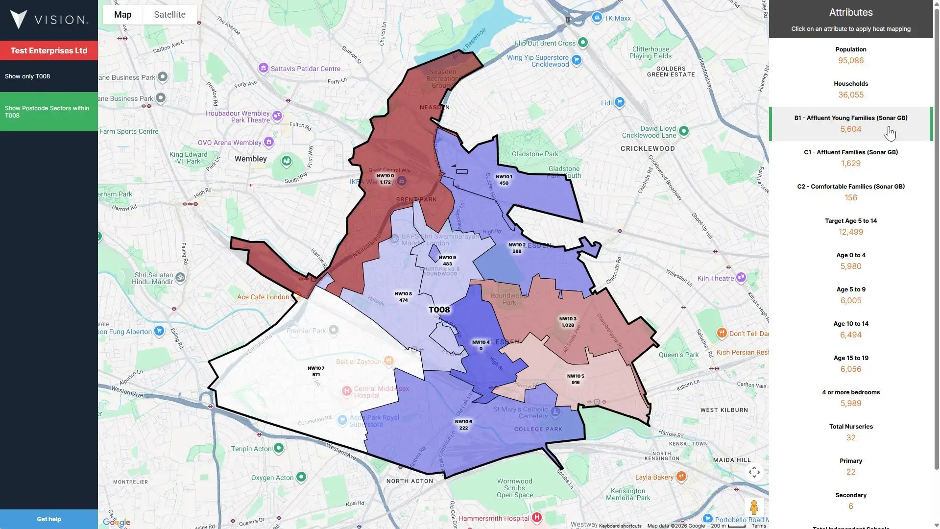 visualising the market value mapping data using our Vision software