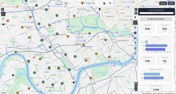 a map within the Vision software to highlight what is a catchment area and the importance of area market penetration