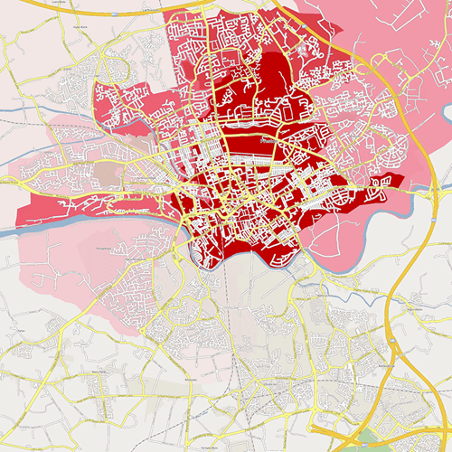 A map showing the percentage of Asian people around Preston and Blackburn.