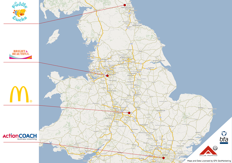 A map showing the location of Female Award Finalists.