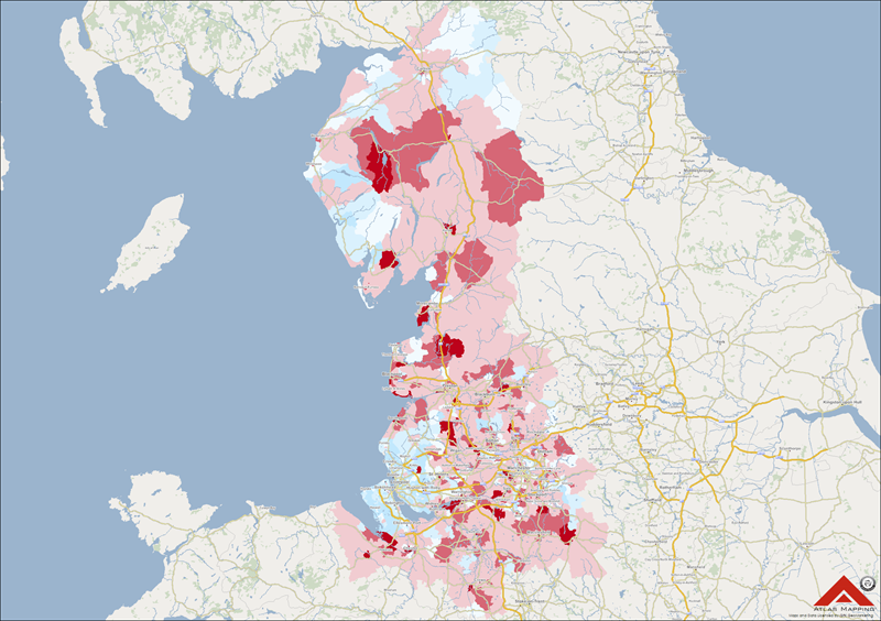 A map showing the hotspots of businesses in the North-West.