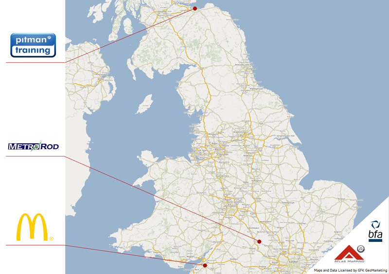 A map showing the location of Olderpreneur Award Finalists.