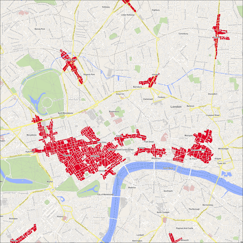 A map showing the retail high streets in London.