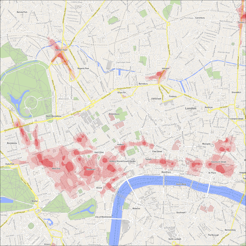 A map showing the hottest retail pitches in London.