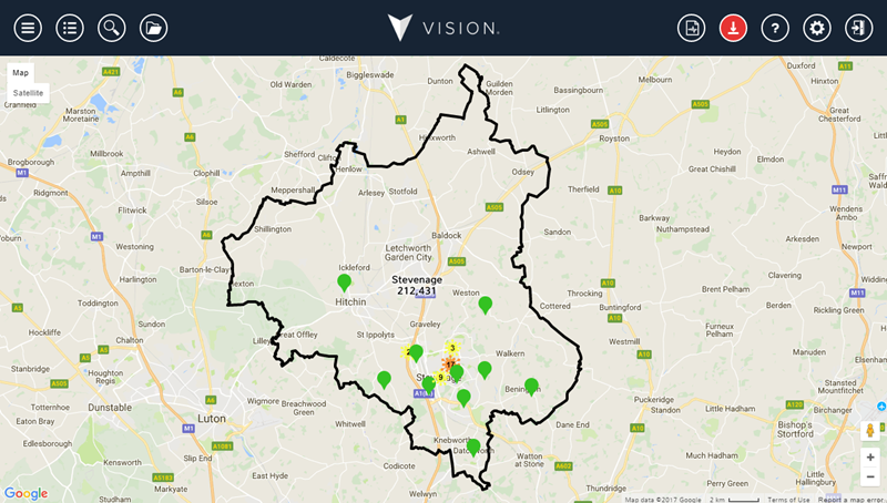 Map showing a territory and it's customers.