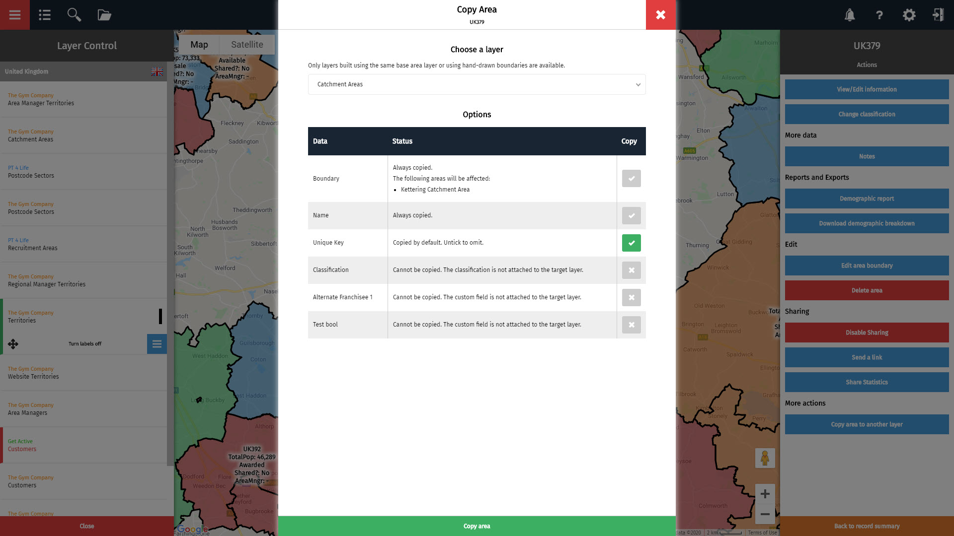 Improved area copying with more options and better feedback.